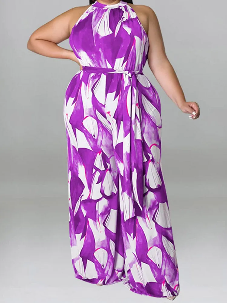 Printed Halter Wide Leg Jumpsuit