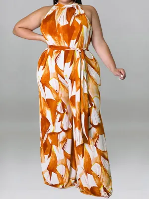 Printed Halter Wide Leg Jumpsuit