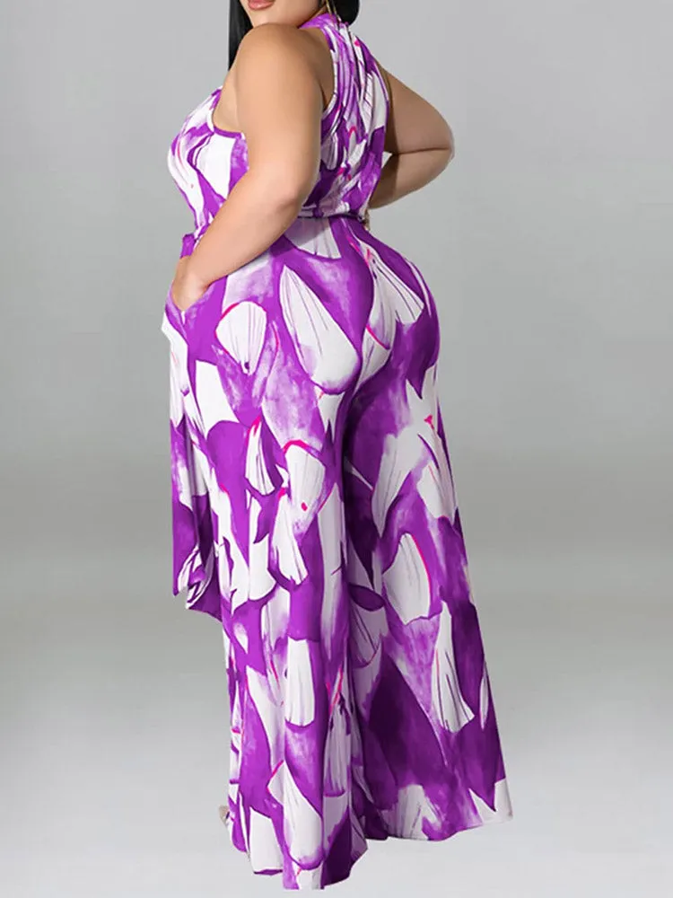 Printed Halter Wide Leg Jumpsuit