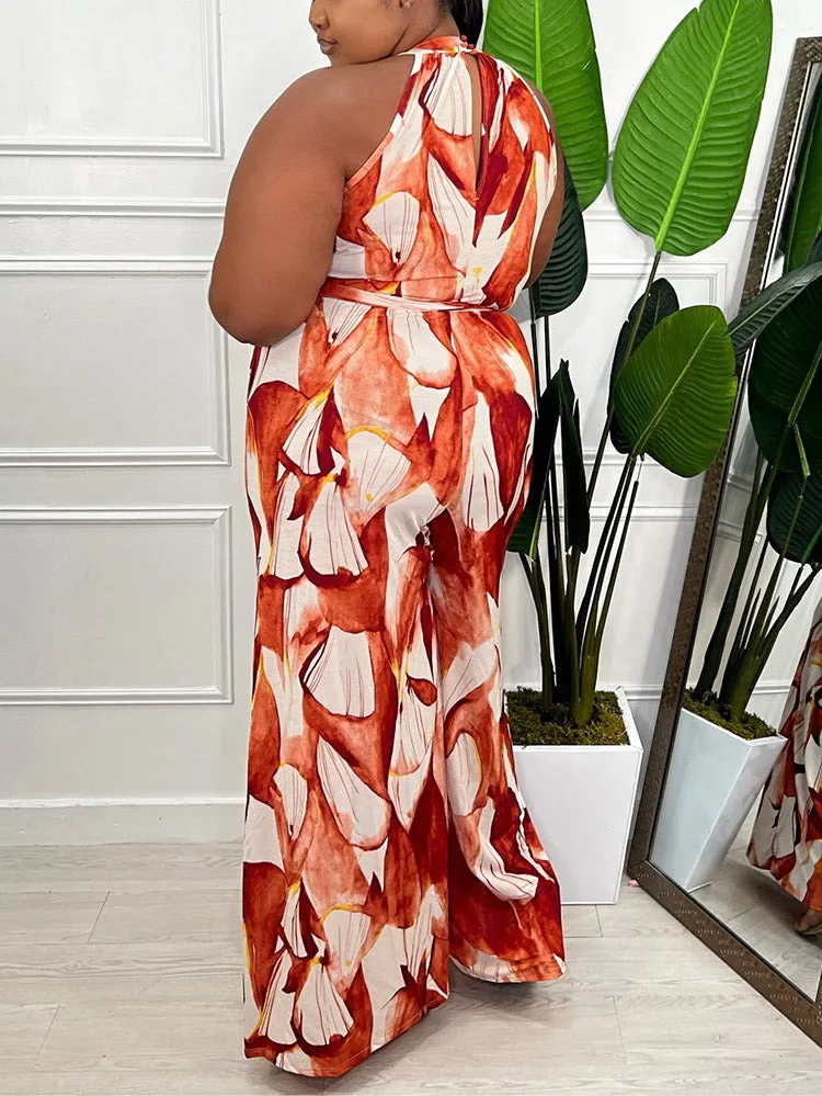 Printed Halter Wide Leg Jumpsuit