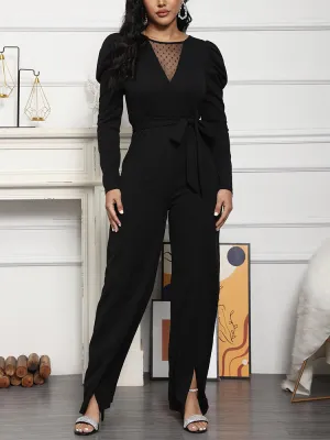 Puff Sleeve Belted Wide Jumpsuit