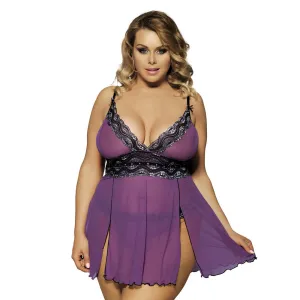 Purple Plus Size Mesh and Metallic Lace Babydoll Egypt