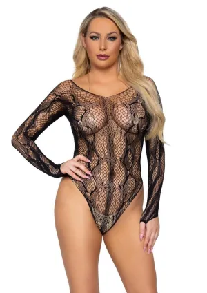 Python Net Long Sleeved Bodysuit Black