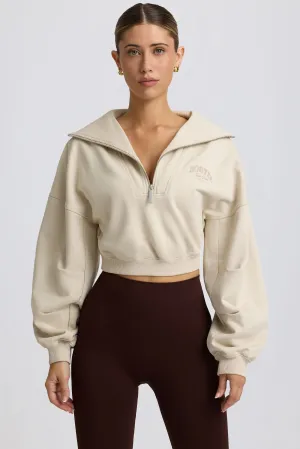Quarter-Zip Cropped Sweatshirt in Bone