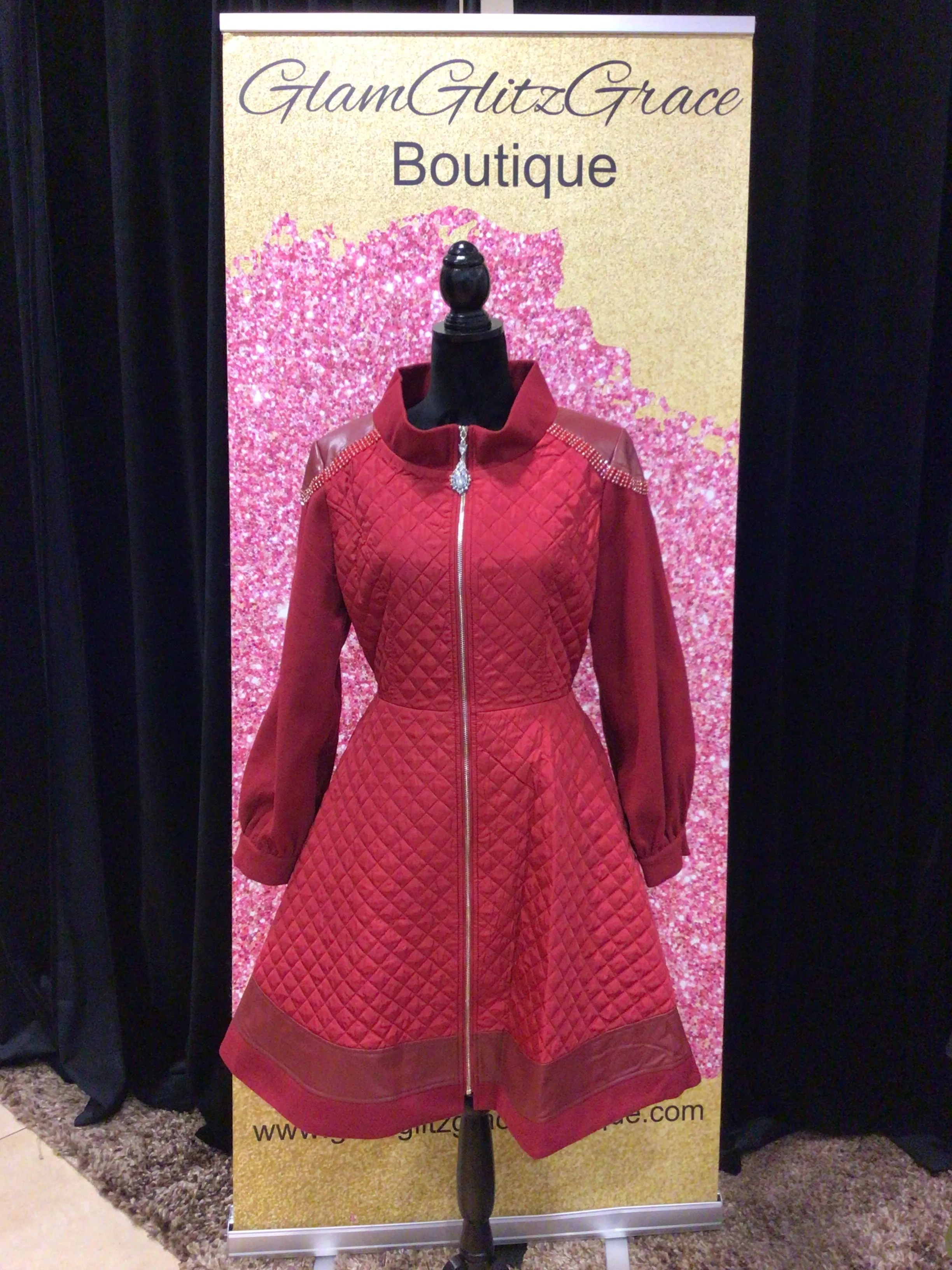 Quilted faux leather coat dress