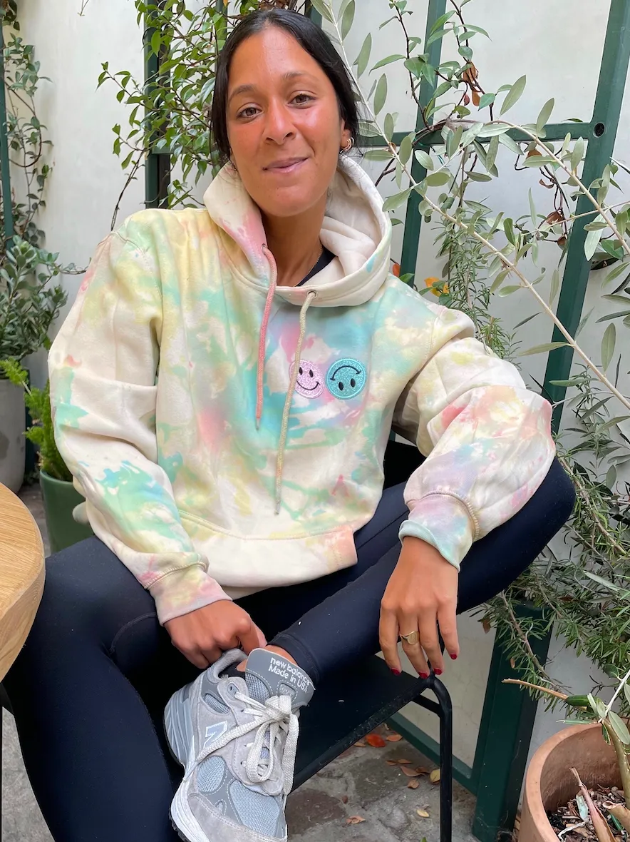 Rainbow Cream Smiley Patch Tie Dye Hoodie