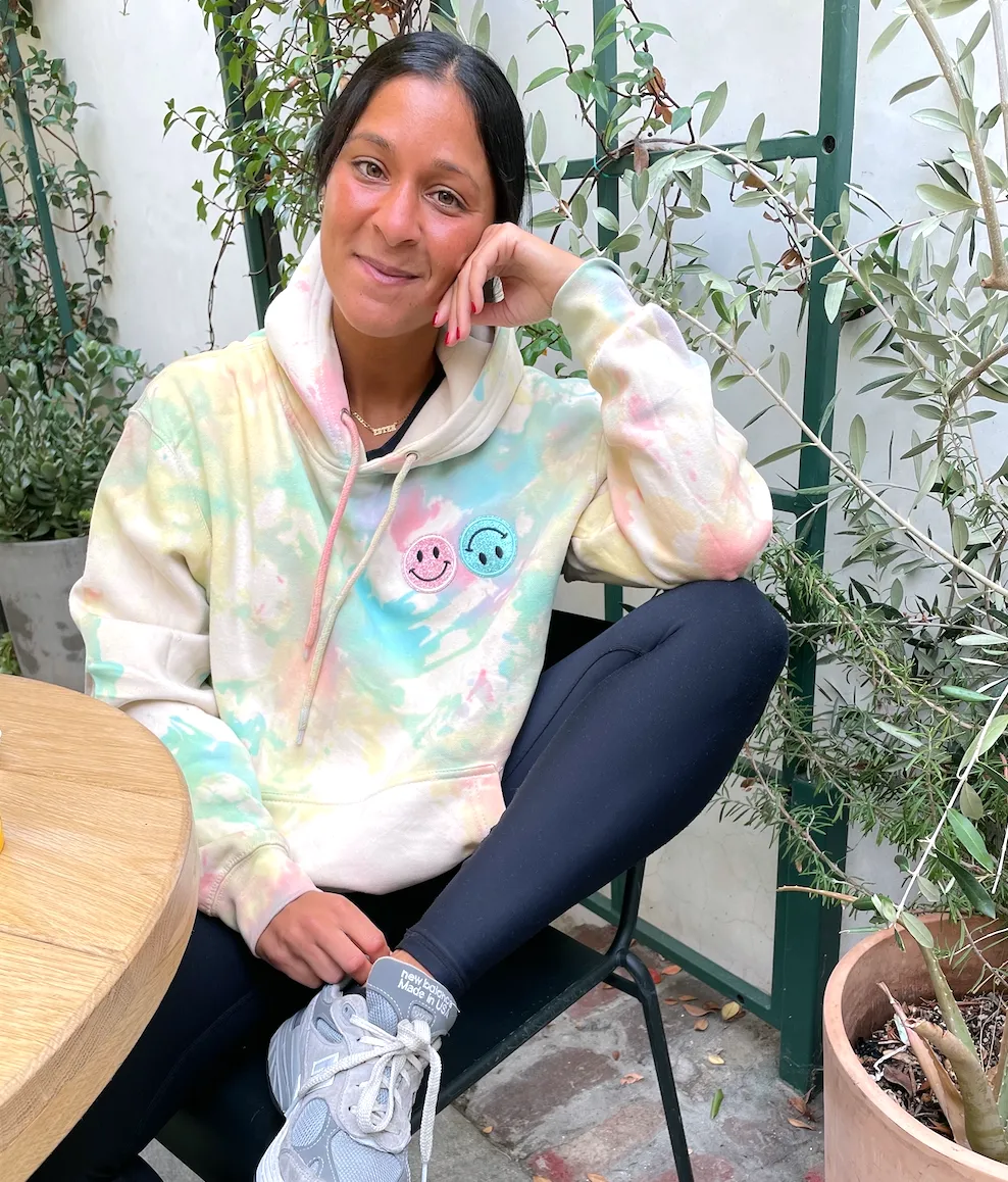 Rainbow Cream Smiley Patch Tie Dye Hoodie