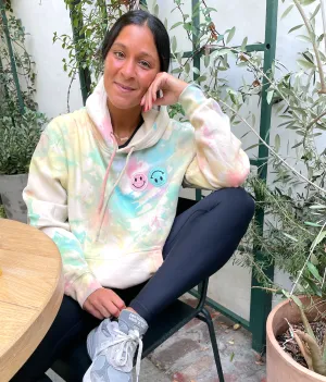 Rainbow Cream Smiley Patch Tie Dye Hoodie