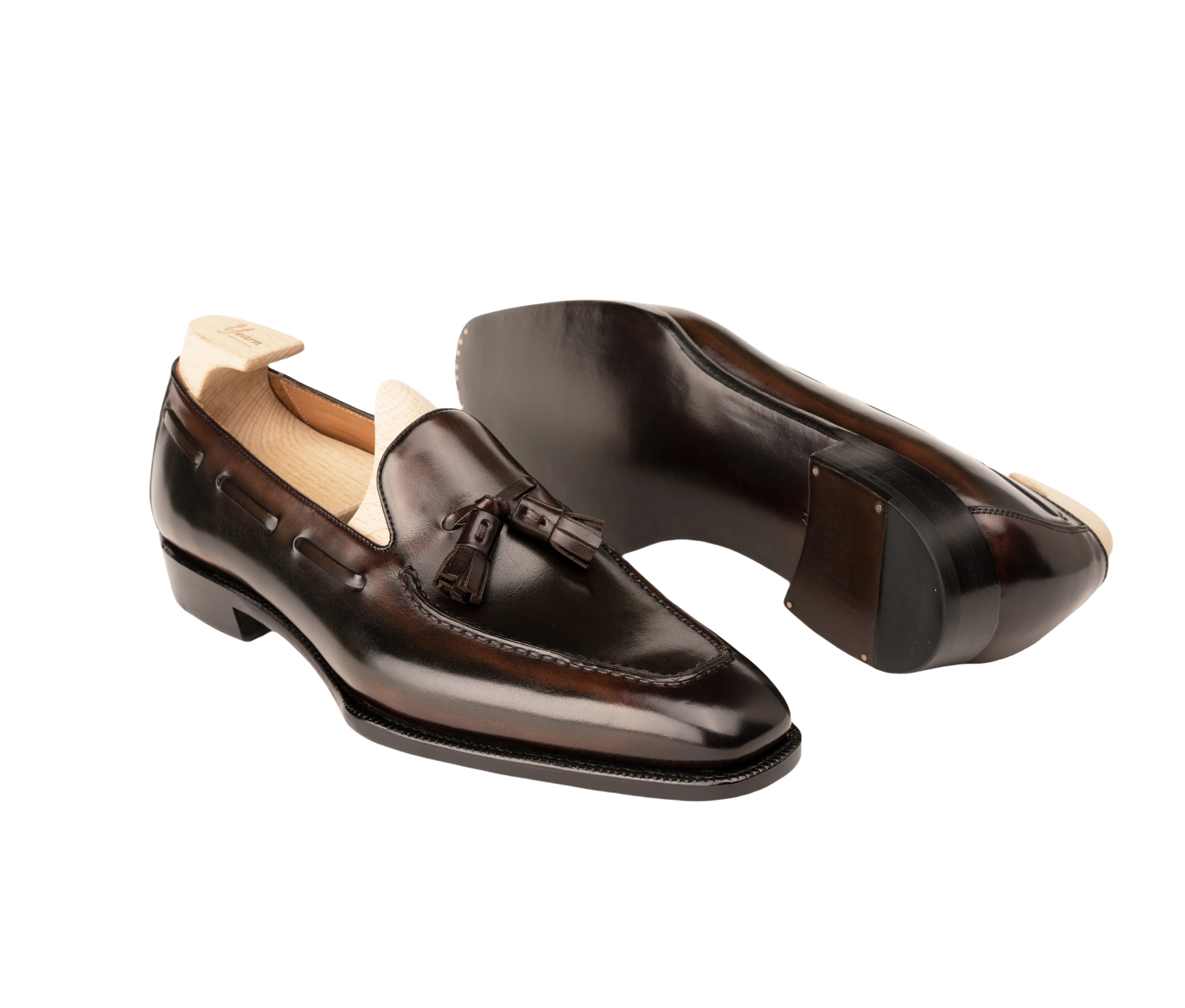 Raj Singhs Handcrafted Tassel Loafers – Italian Leather with Palm Patina Finish