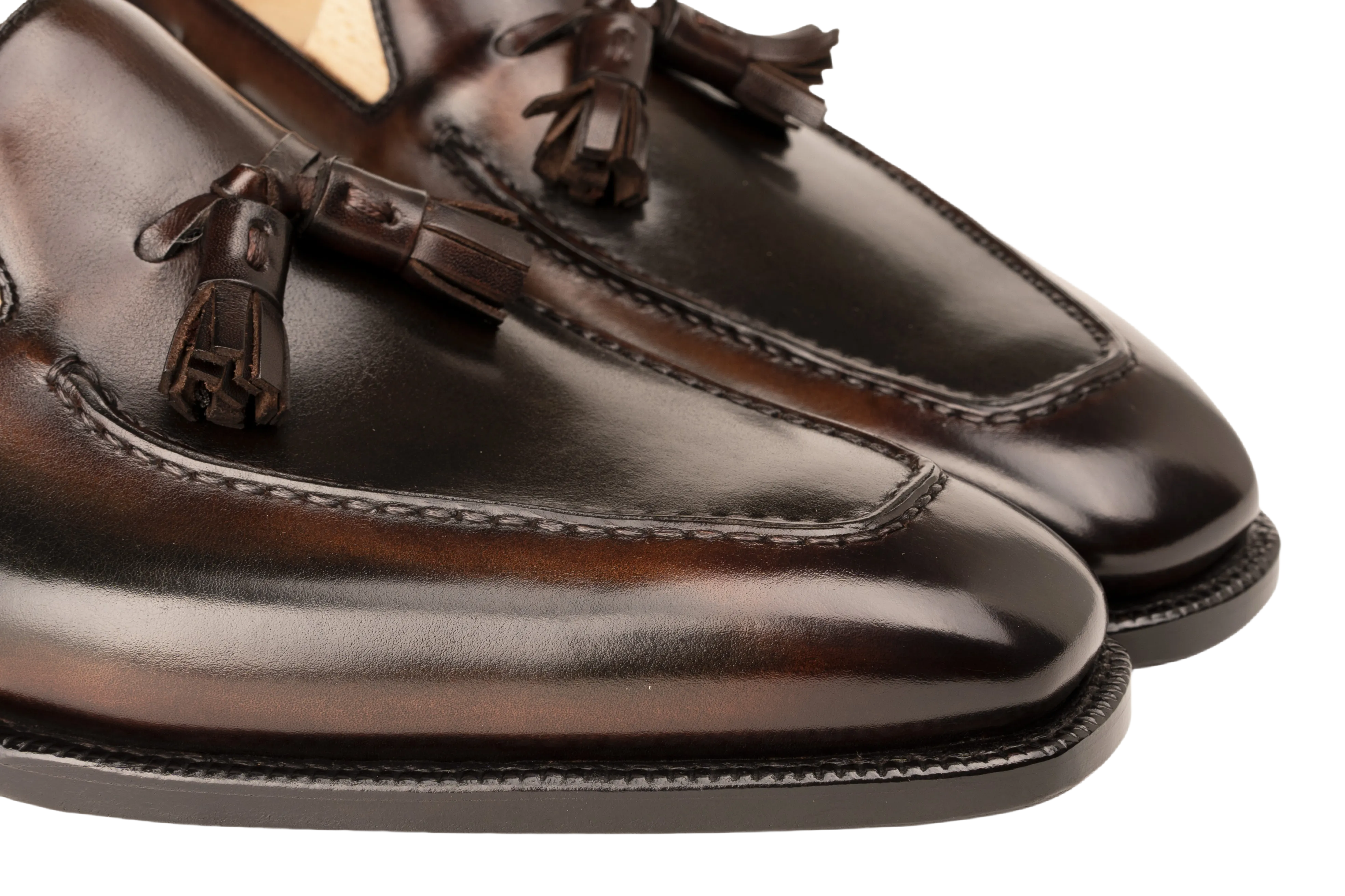 Raj Singhs Handcrafted Tassel Loafers – Italian Leather with Palm Patina Finish