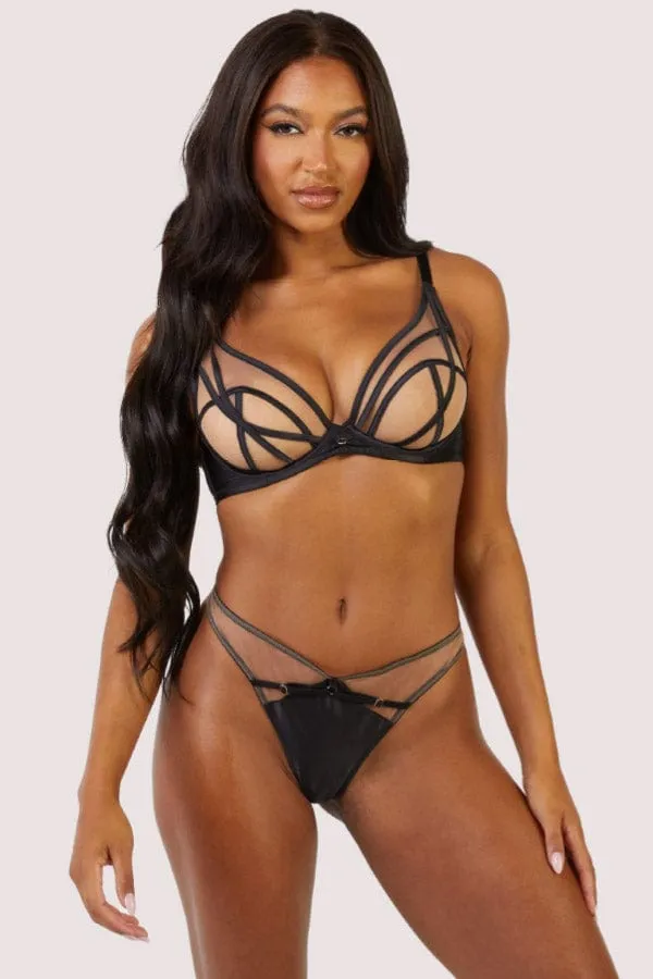 Ramona Black Mesh Open Back Thong - Black