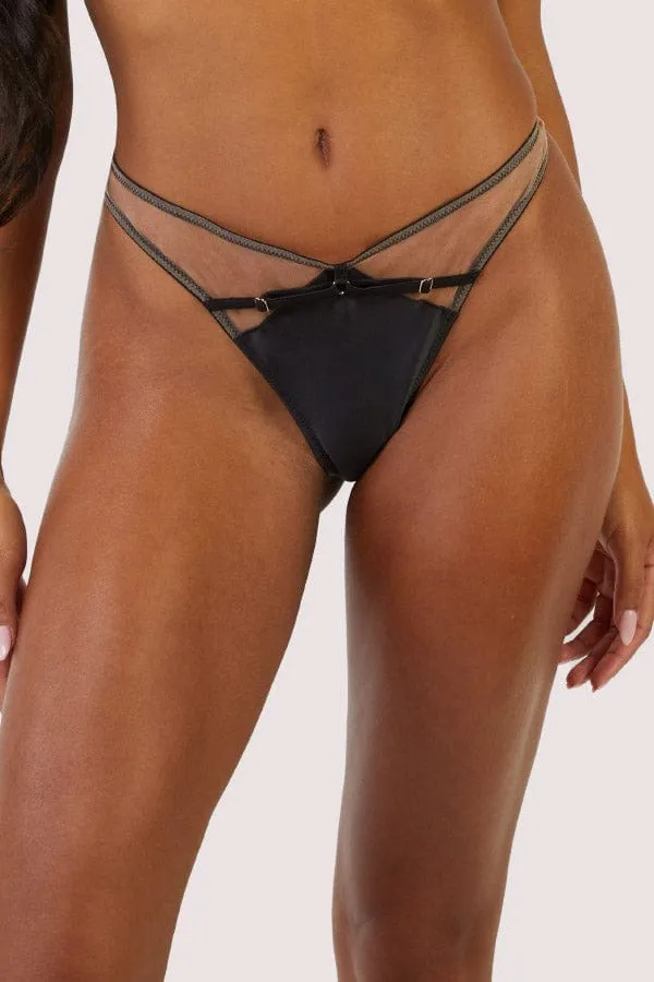 Ramona Black Mesh Open Back Thong - Black