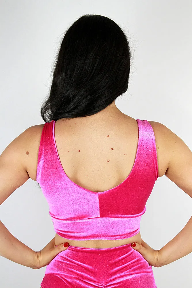 Rarr Velvet Sparkle Sweet Scoop Sports Bra - Pink