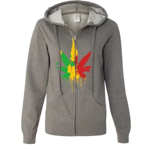 Rasta Pot Leaf Ladies Lightweight Fitted Zip-Up Hoodie