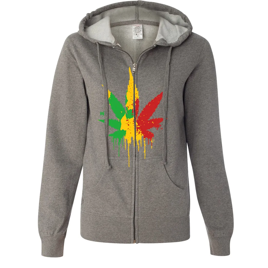 Rasta Pot Leaf Ladies Lightweight Fitted Zip-Up Hoodie