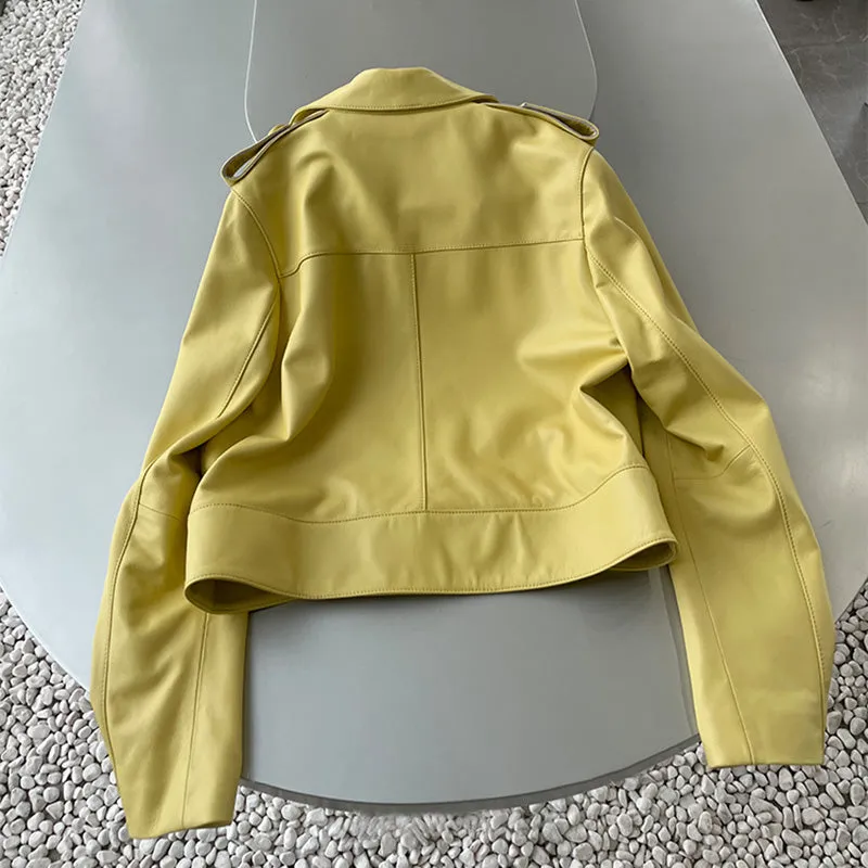 Real Leather Jackets Lady Fashion Trend Women Bomber Coats Genuine Sheepskin Biker Jacket Pocket Zipper ZM4047