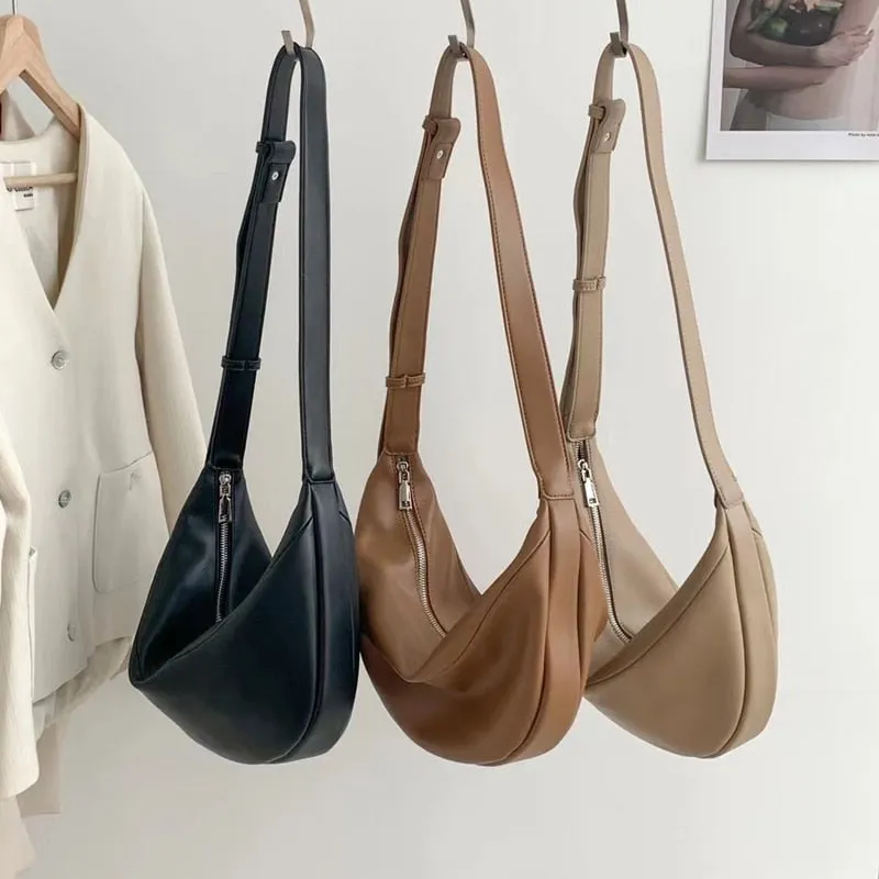 Realaiot Zipper Women's Bag Korean Designer Middle Hobos Women Handbags High Quality PU Leather Ladies Shoulder Crossbody Bag Whole Sale