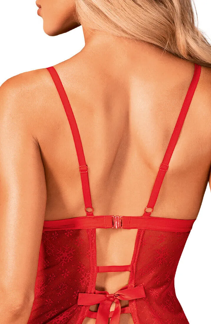 Red Christmas chemise with faux fur details - Mistletoe Kisses