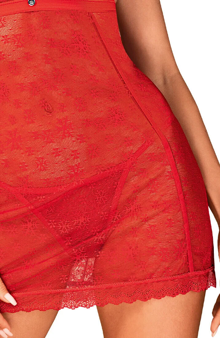 Red Christmas chemise with faux fur details - Mistletoe Kisses