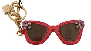 Red Leather Sunglasses Crystal Clasp Keyring Keychain