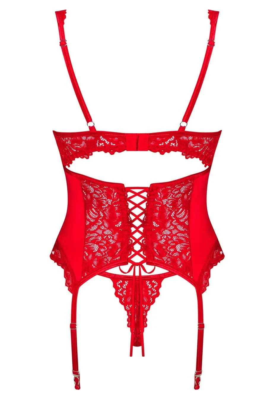 Red Satin 2 Piece Corset Lingerie Set