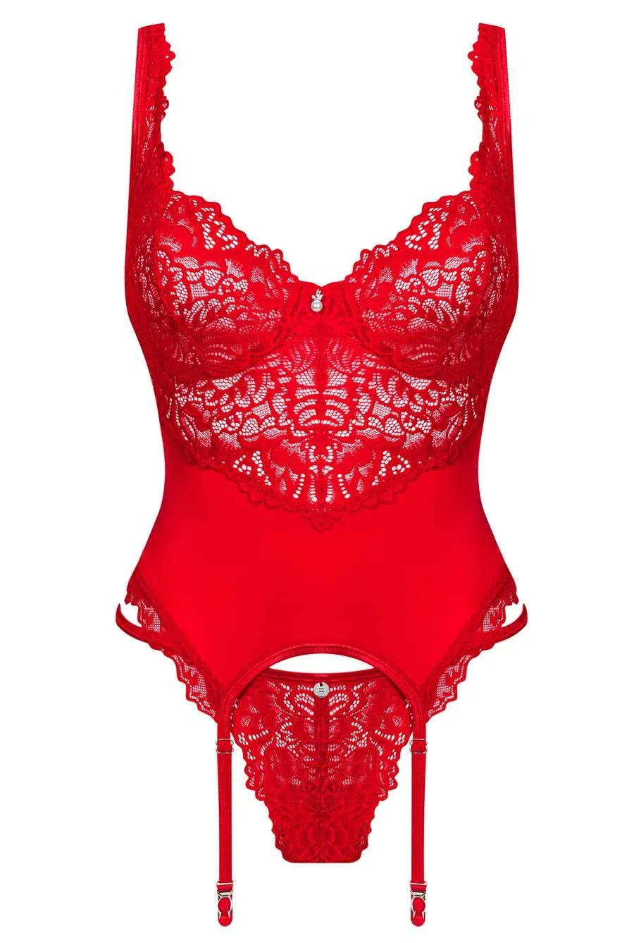 Red Satin 2 Piece Corset Lingerie Set