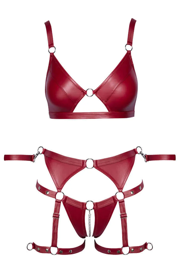 Red soft bondage lingerie set with restraints - Sinful Acts