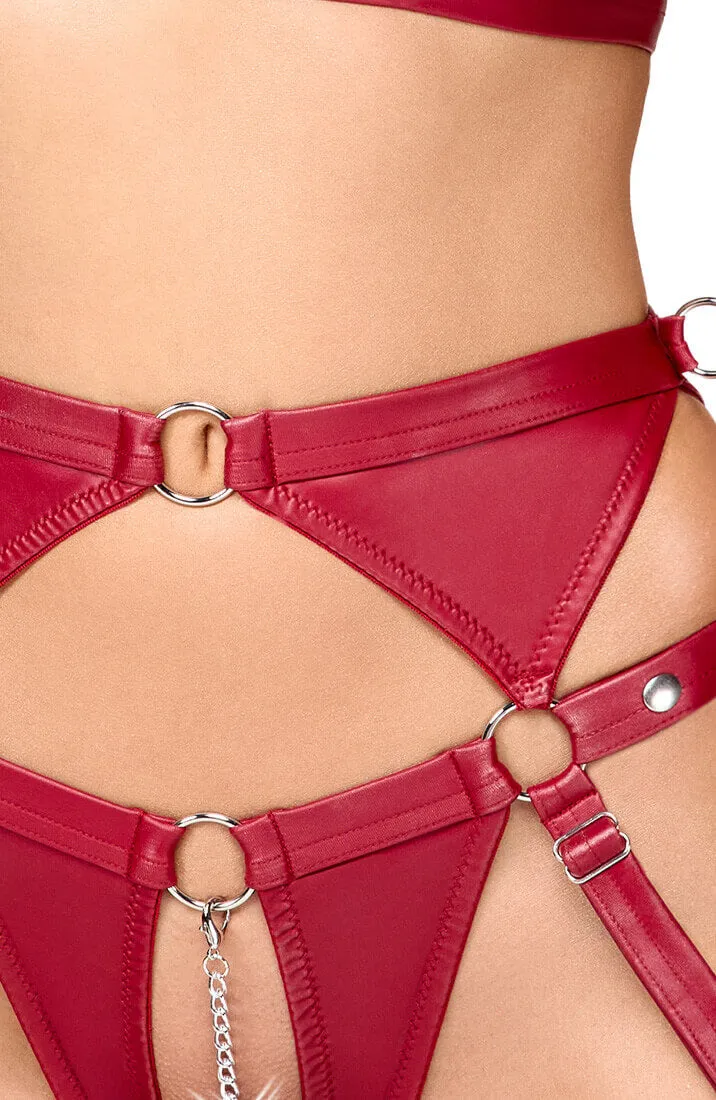 Red soft bondage lingerie set with restraints - Sinful Acts