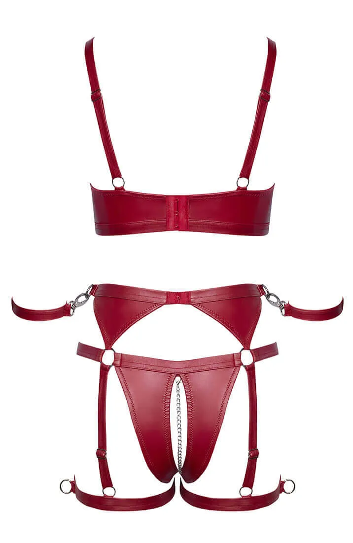 Red soft bondage lingerie set with restraints - Sinful Acts