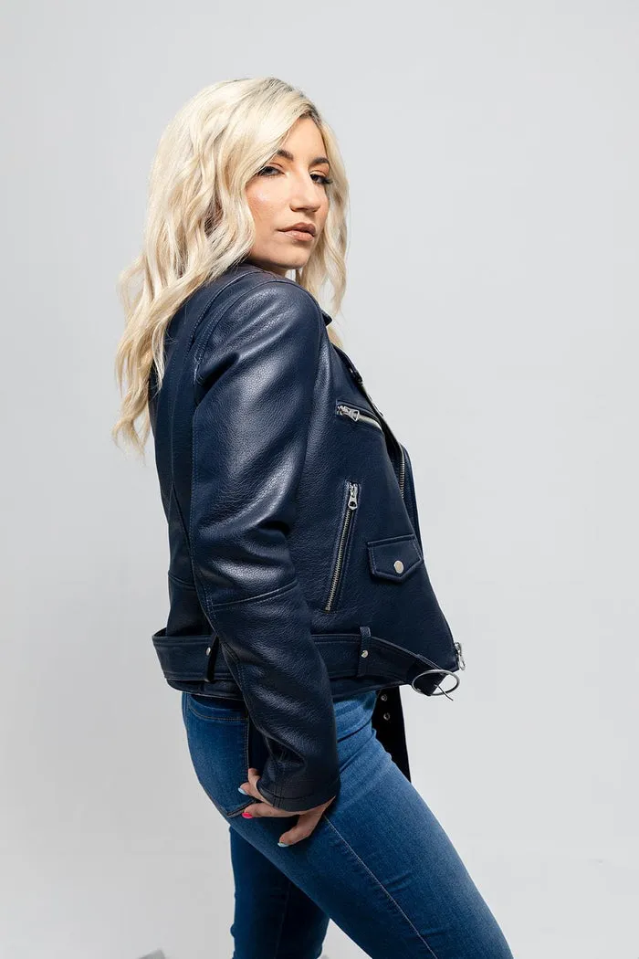 Remy - Women's Vegan Faux Leather Jacket (Navy Blue)