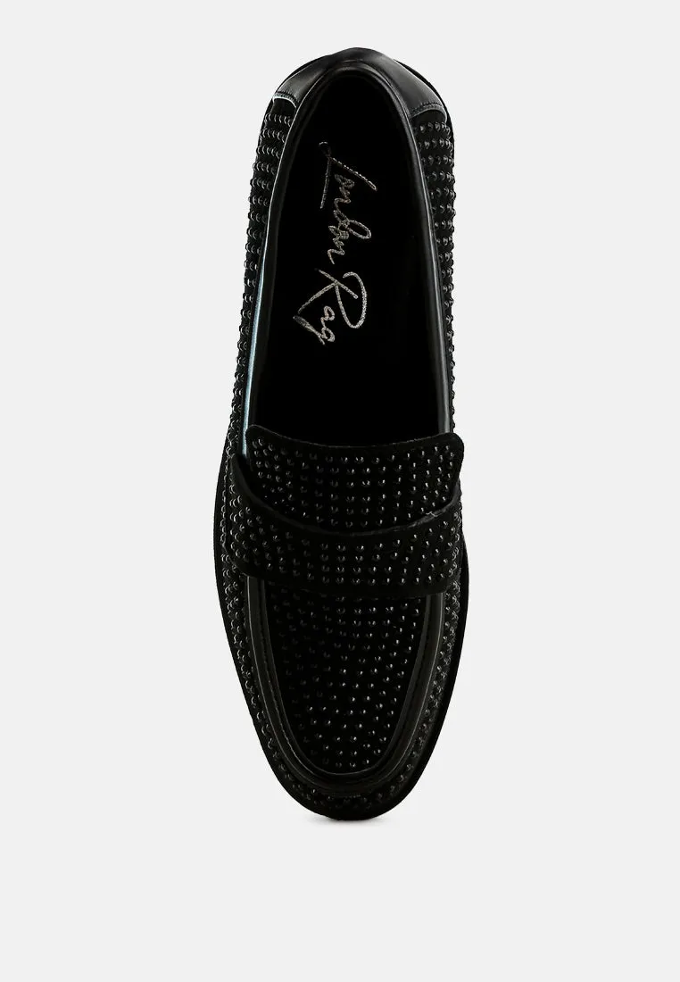 Rhinestones Embellished Loafers By RAG