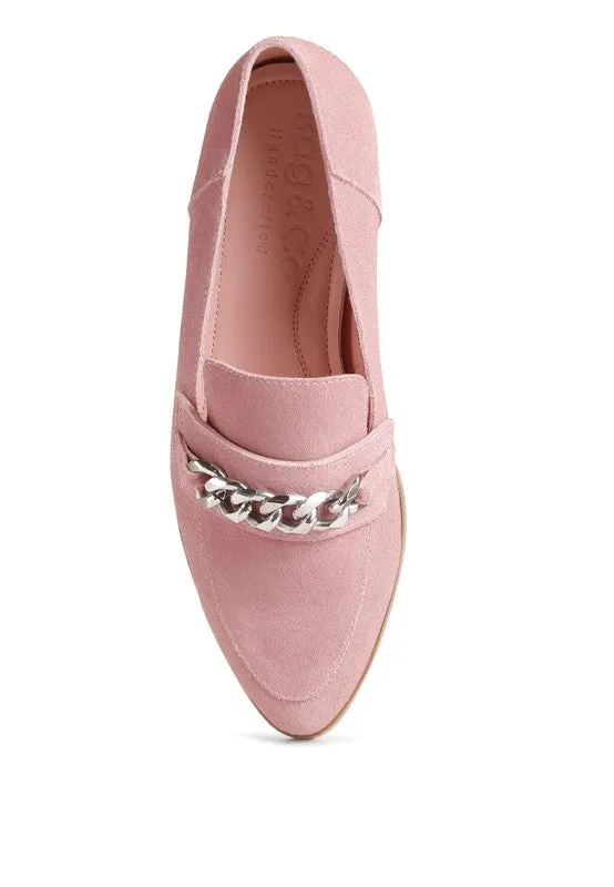 Ricka Chain Embellished Point Toe Loafers