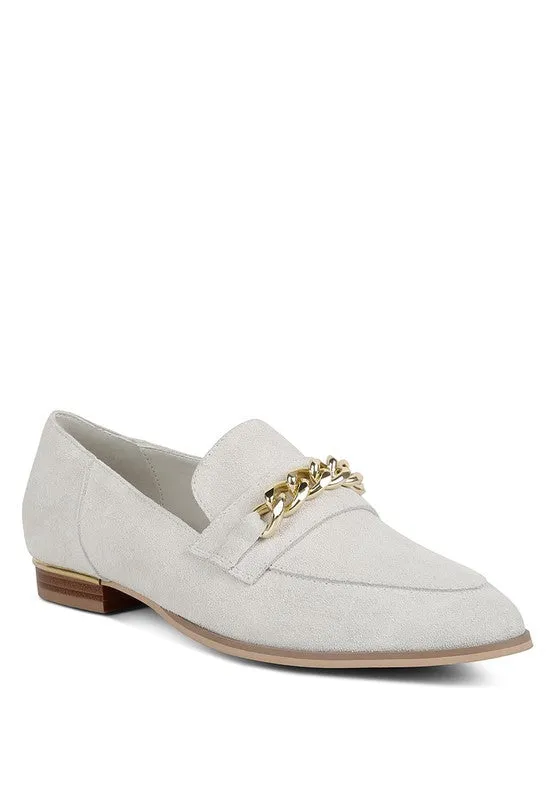 Ricka Chain Embellished Point Toe Loafers