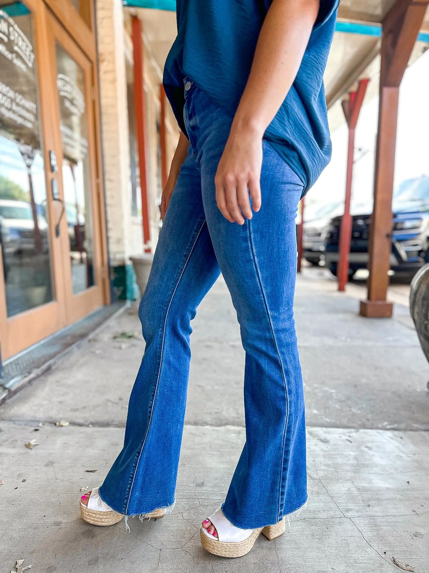 Risen High Rise Raw Cut Hem Bootcut