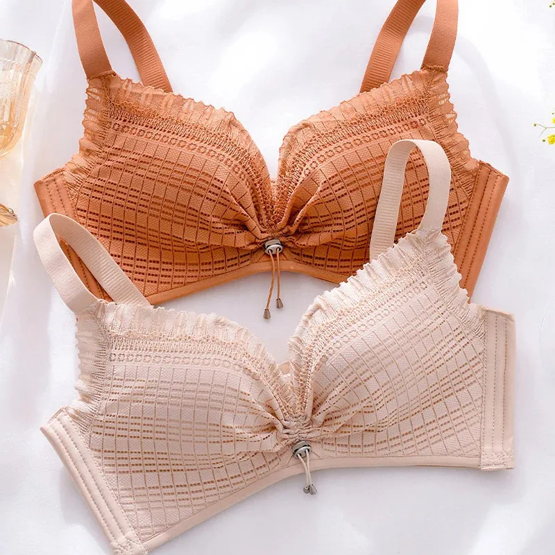Roseheart Women's Sexy Wireless Bras Lace Trim Bra Sets, Cup A - B Plus, Big Size