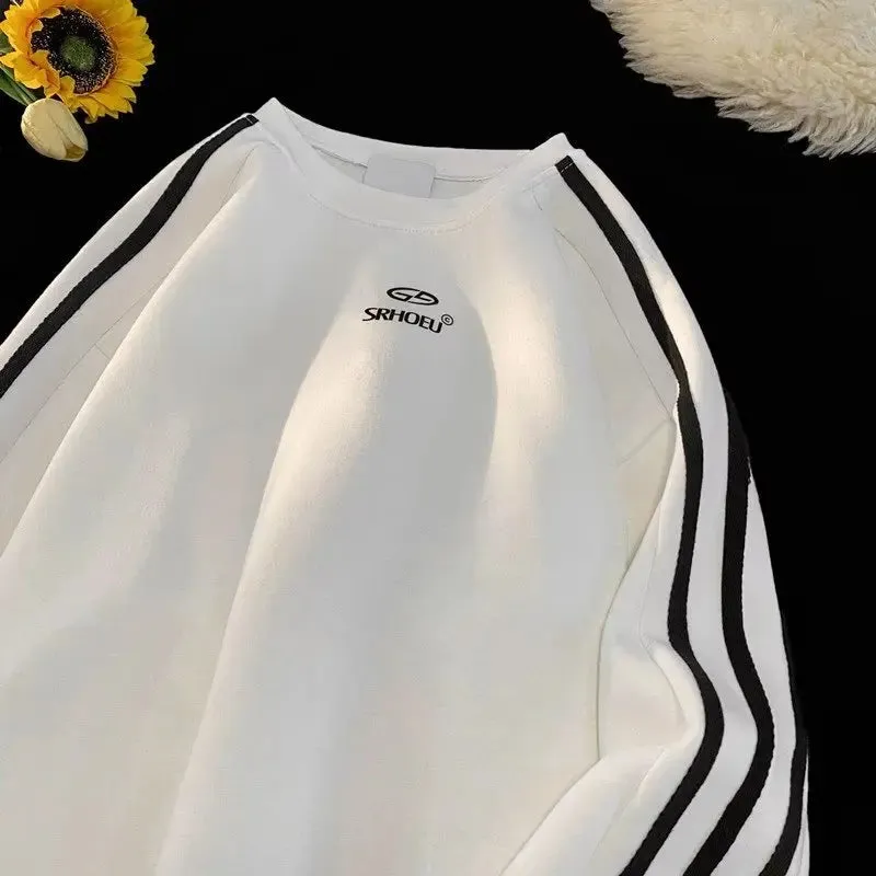 Round Neck Long Sleeves Hoodies Y2k Sweatshirt Retro Coat Hooded Shirt