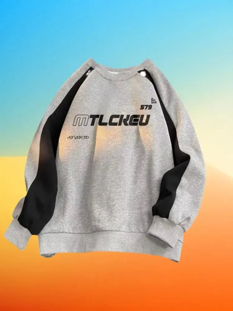 Round Neck Long Sleeves Hoodies Y2k Sweatshirt Retro Coat Hooded Shirt