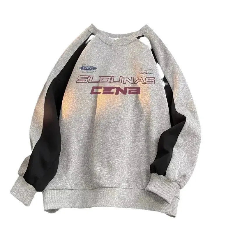 Round Neck Long Sleeves Hoodies Y2k Sweatshirt Retro Coat Hooded Shirt