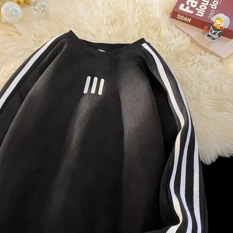 Round Neck Long Sleeves Hoodies Y2k Sweatshirt Retro Coat Hooded Shirt