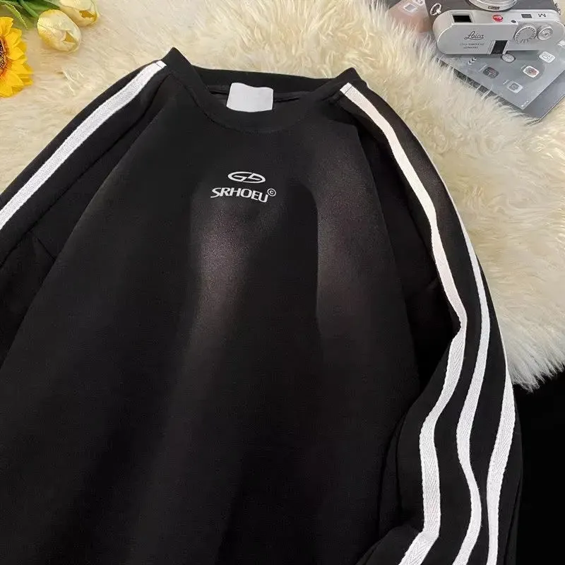 Round Neck Long Sleeves Hoodies Y2k Sweatshirt Retro Coat Hooded Shirt