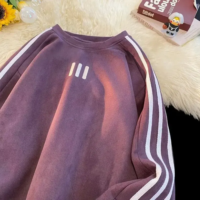 Round Neck Long Sleeves Hoodies Y2k Sweatshirt Retro Coat Hooded Shirt