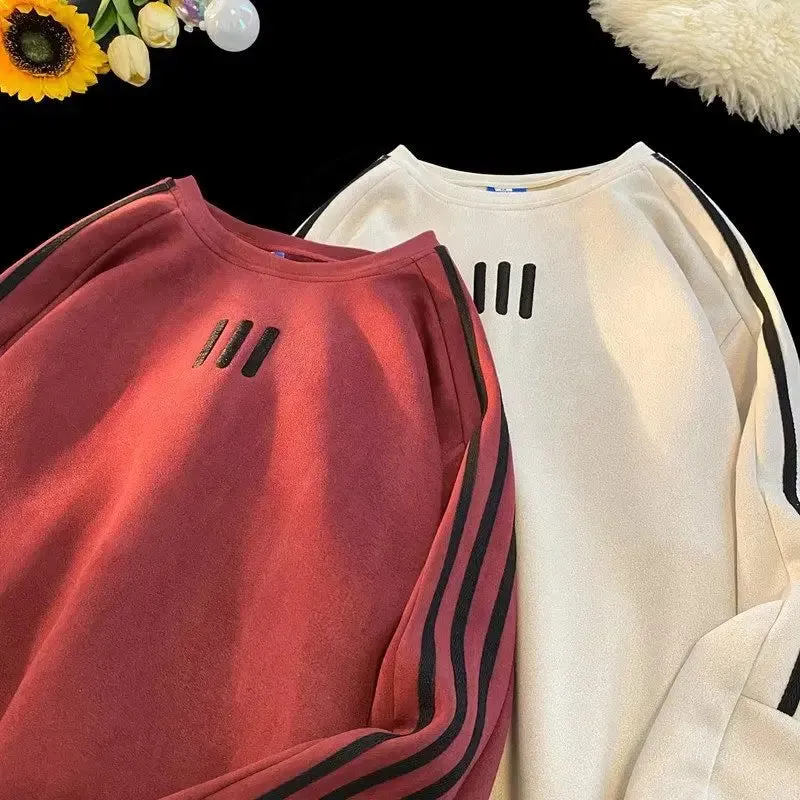 Round Neck Long Sleeves Hoodies Y2k Sweatshirt Retro Coat Hooded Shirt