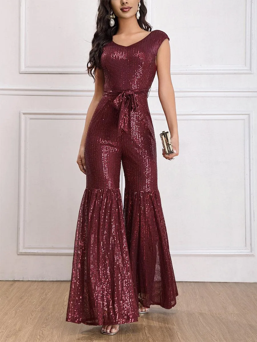 Ruffled Glitter Sleeveless Jumpsuits MCW1117