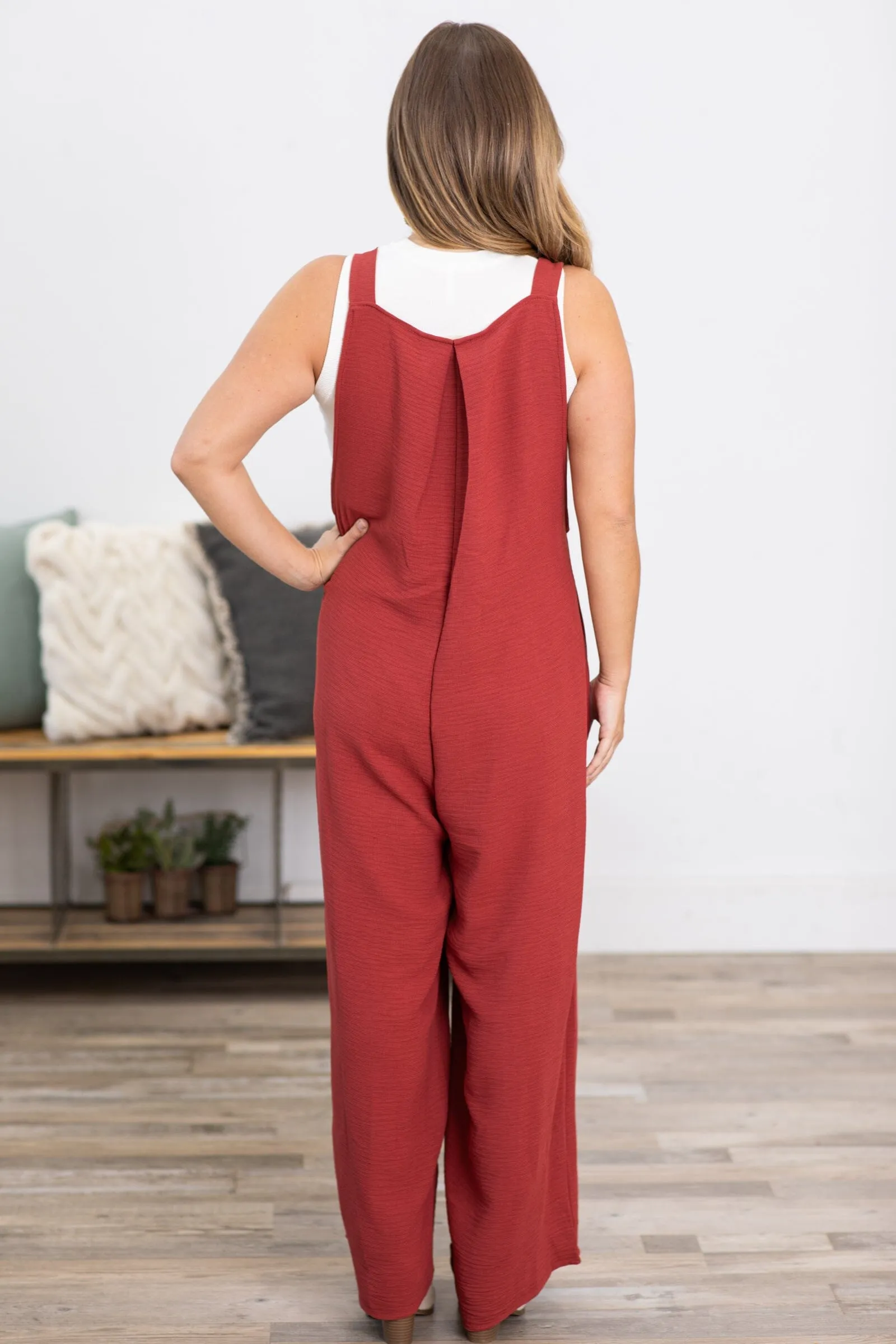 Rust Wide Leg Overalls