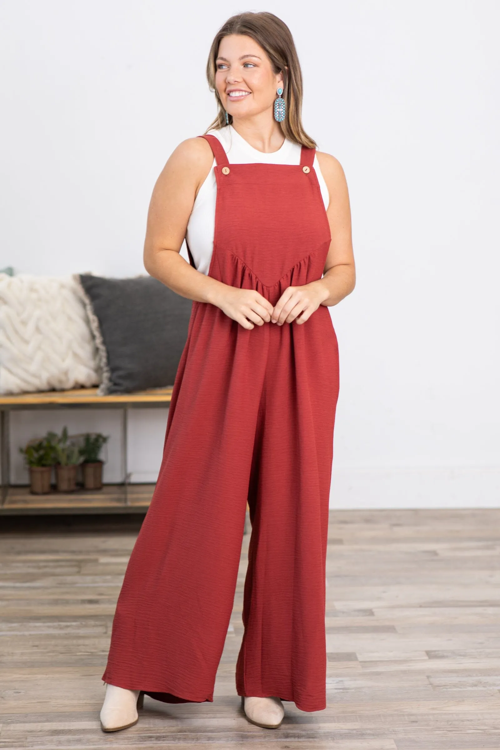 Rust Wide Leg Overalls