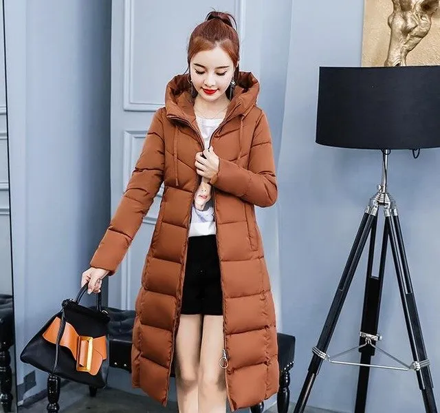 S-3XL autumn winter Women lady long duck Down jacket hoodie knee-length Parkas warm Jackets Female winter korean coat clothes