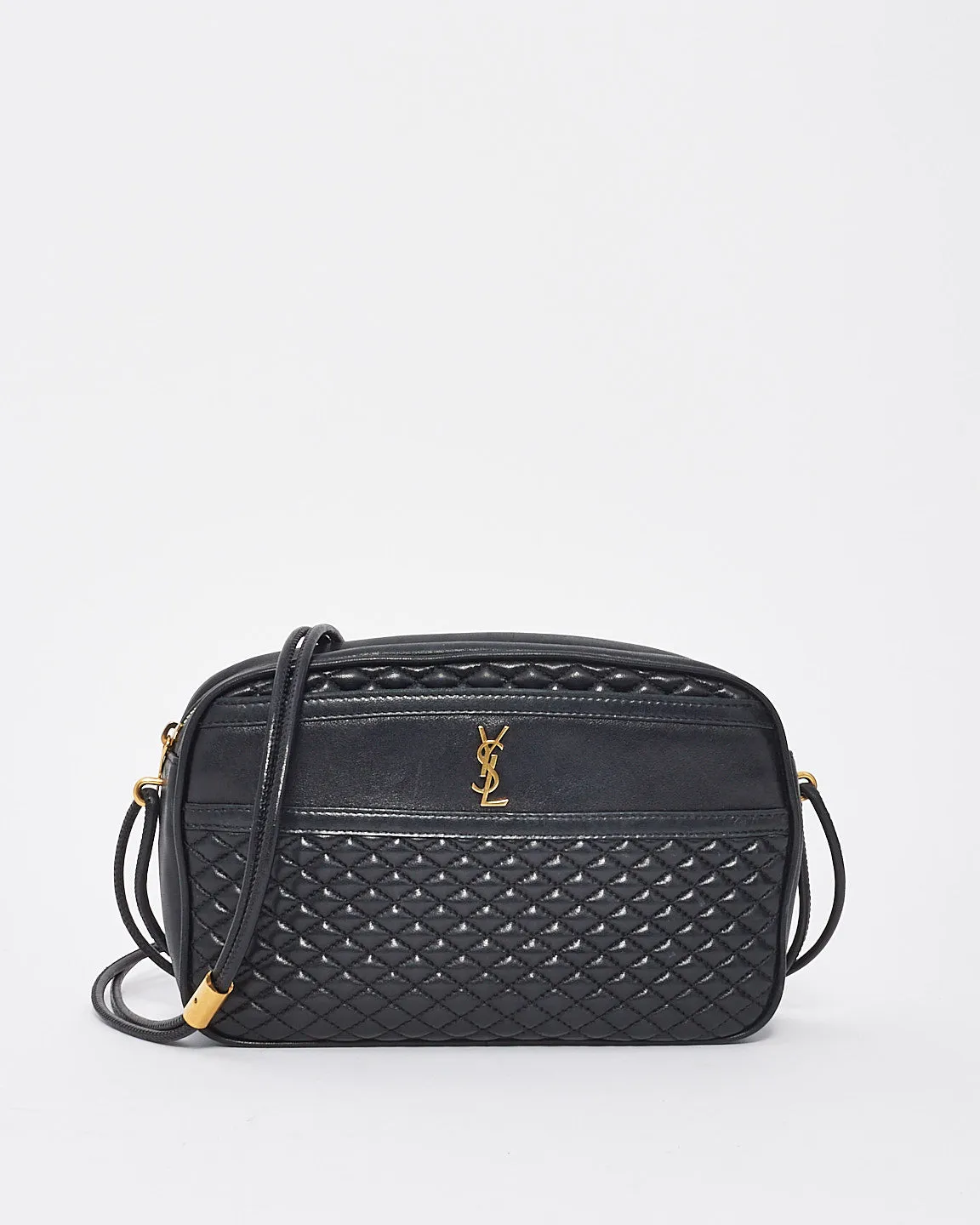 Saint Laurent Black Leather Victoire YSL Monogram Leather Camera Bag