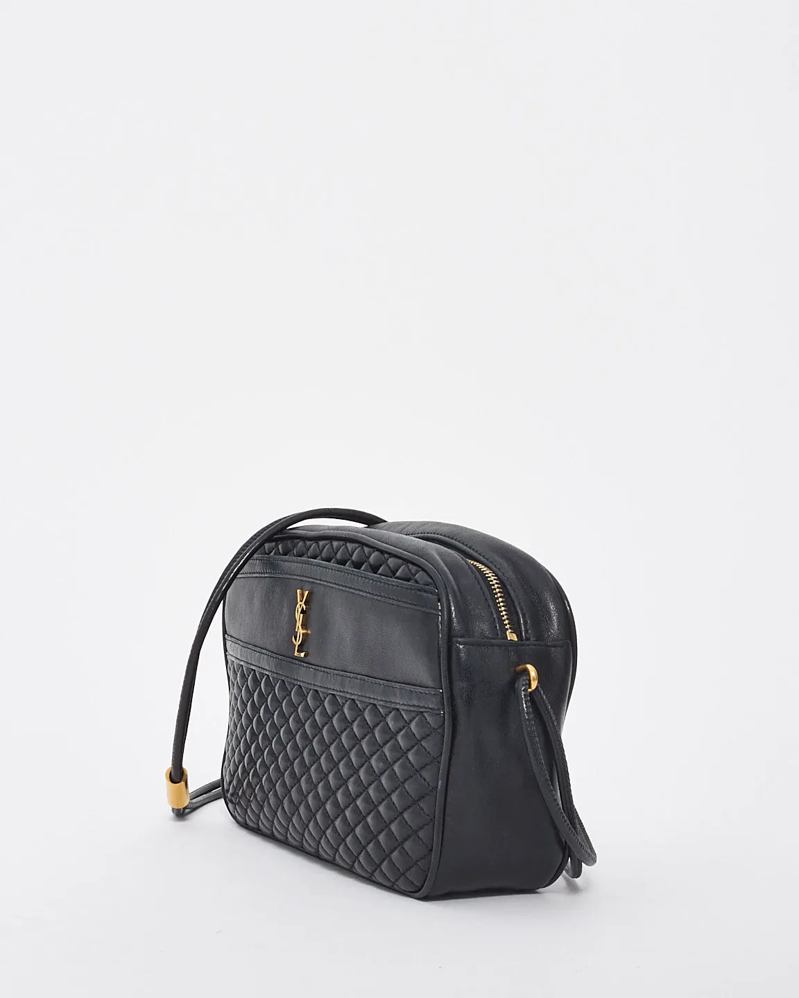 Saint Laurent Black Leather Victoire YSL Monogram Leather Camera Bag