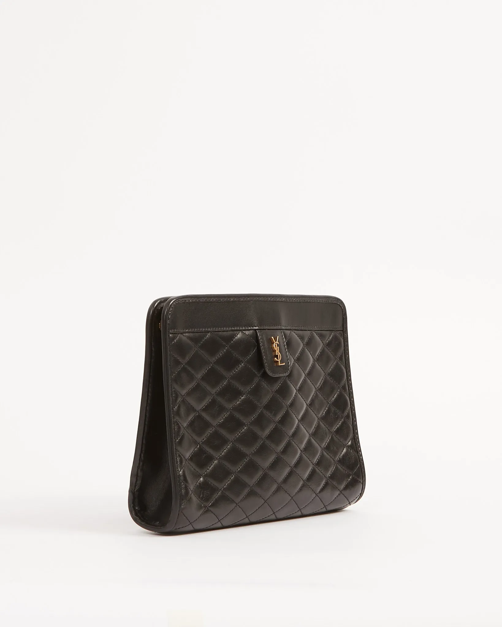 Saint Laurent Black Quilted Logo Victoire Shoulder Bag