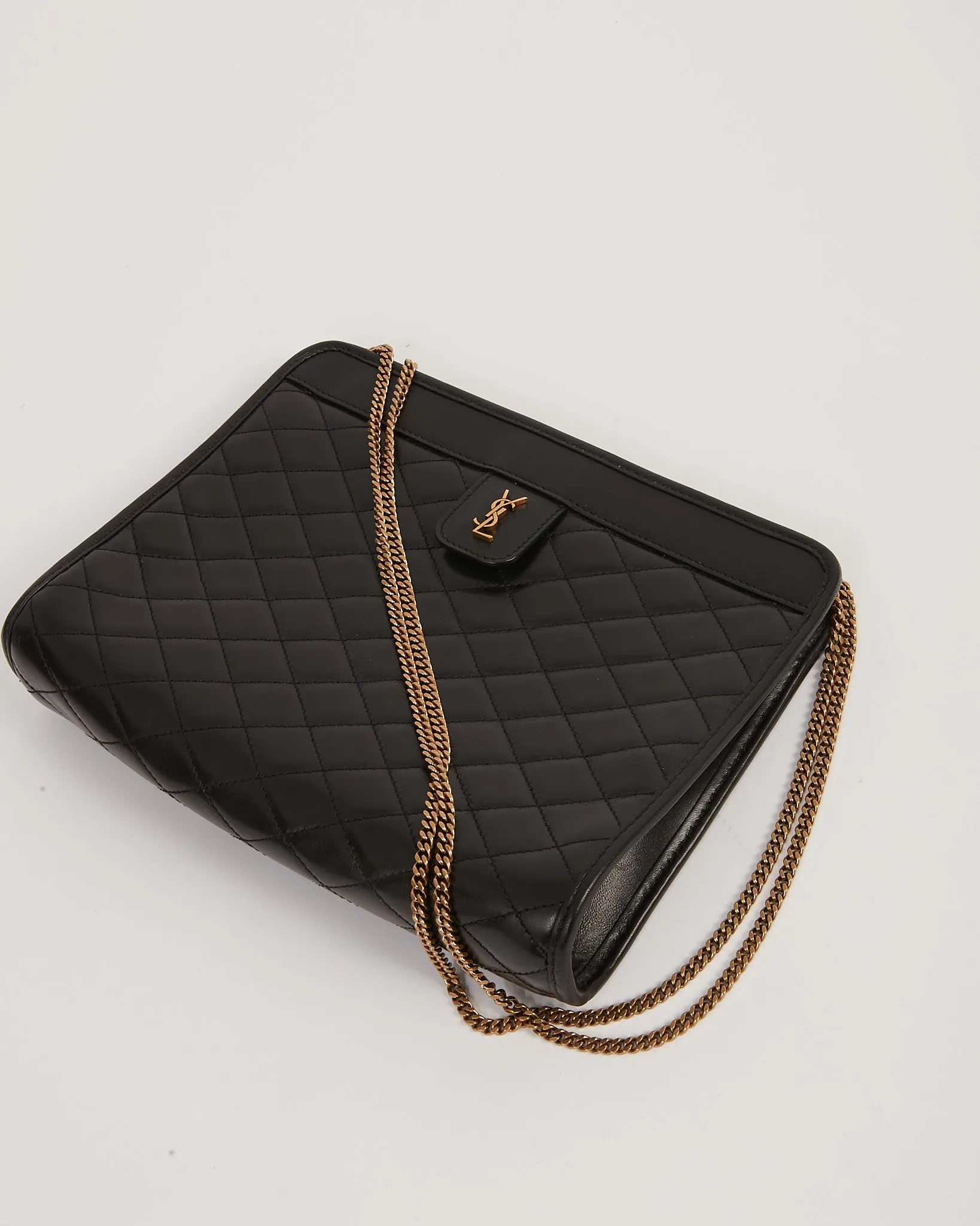 Saint Laurent Black Quilted Logo Victoire Shoulder Bag